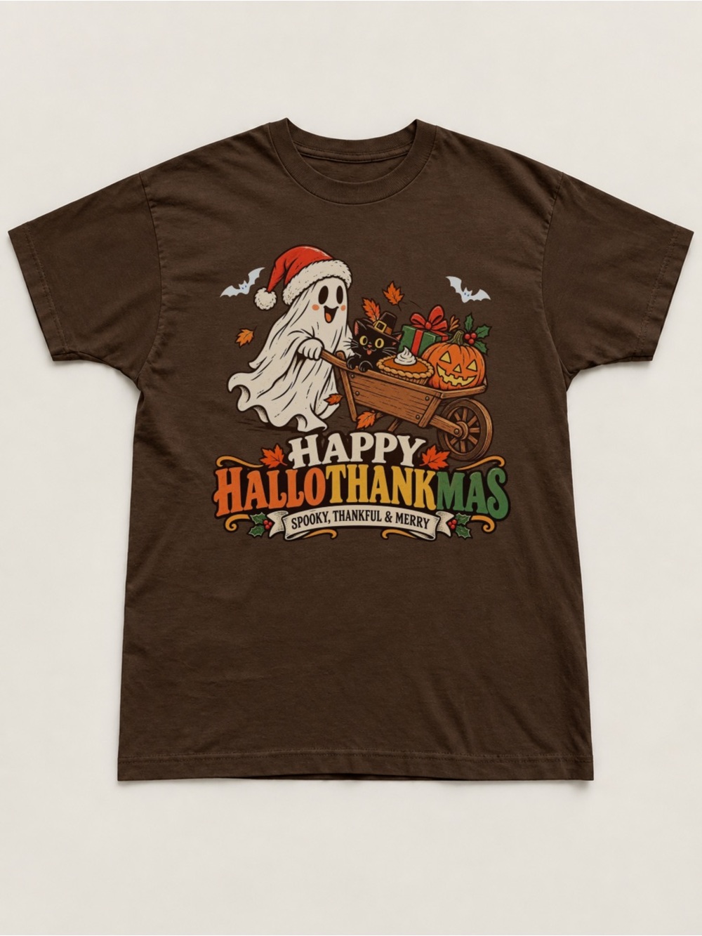 Happy Hallothankmas Ghost Tee Halloween Thanksgiving Christmas Unisex T-Shirt